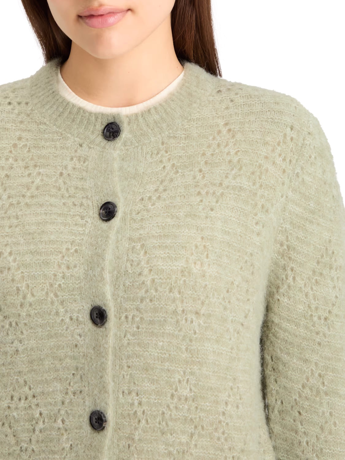 Bouclé Crewneck Cardigan In Washed Sage