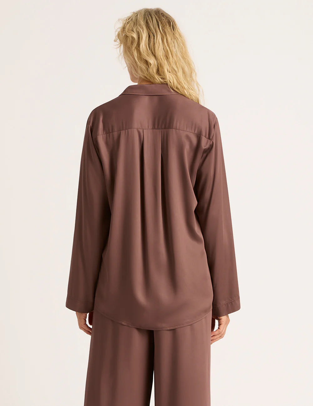 Vegan Silk Long Sleeve Sleep Shirt In Garnet