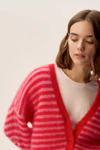 Alvaro Stripe Mohair Cardigan In Bubble & Tomato