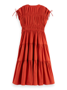 Gathered Midi Dress In Ketchup