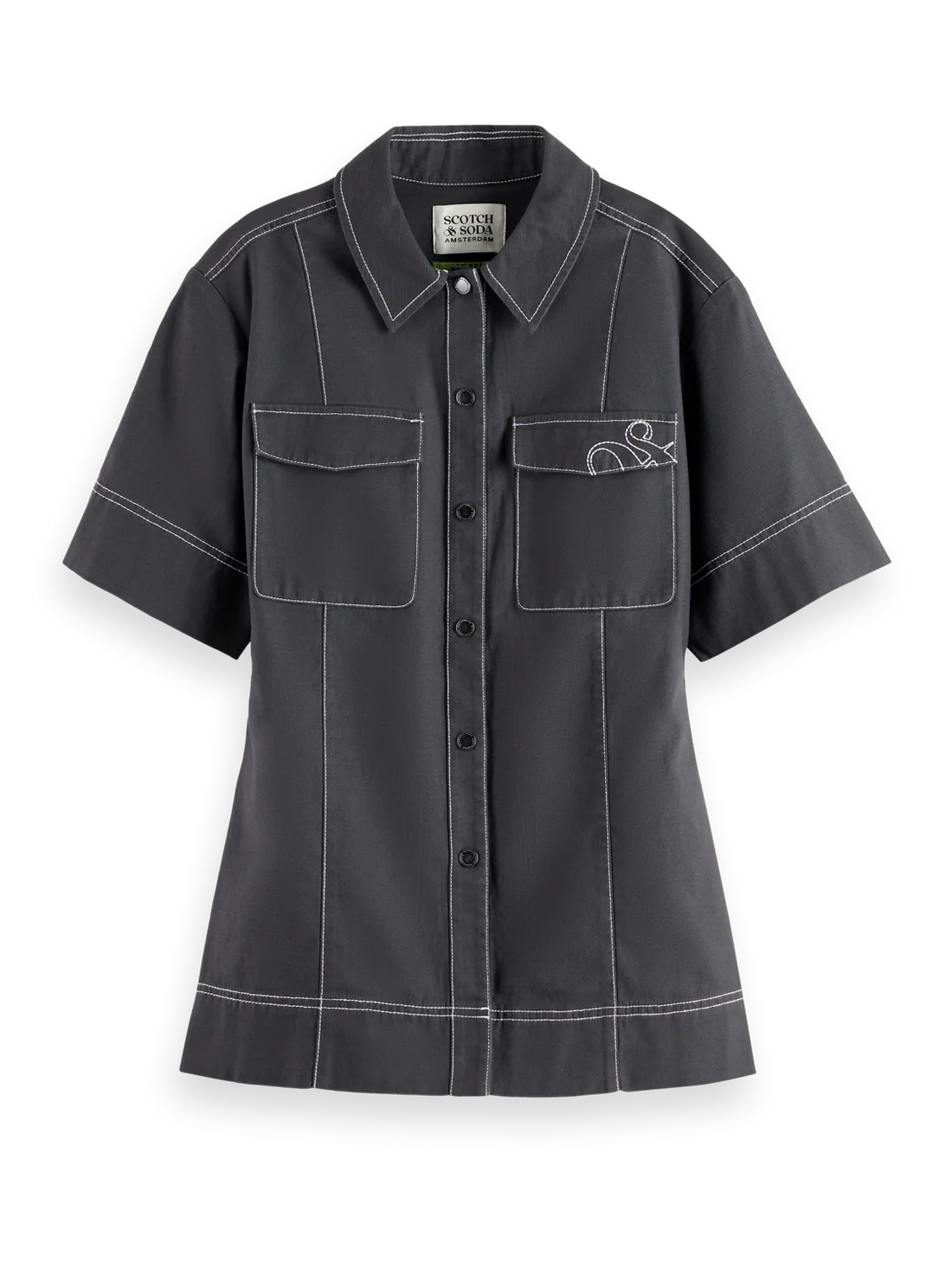 Patch Pocket Short Sleeve Shirt In Charcoal Art