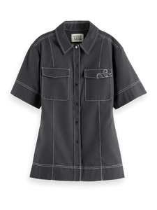 Patch Pocket Short Sleeve Shirt In Charcoal Art
