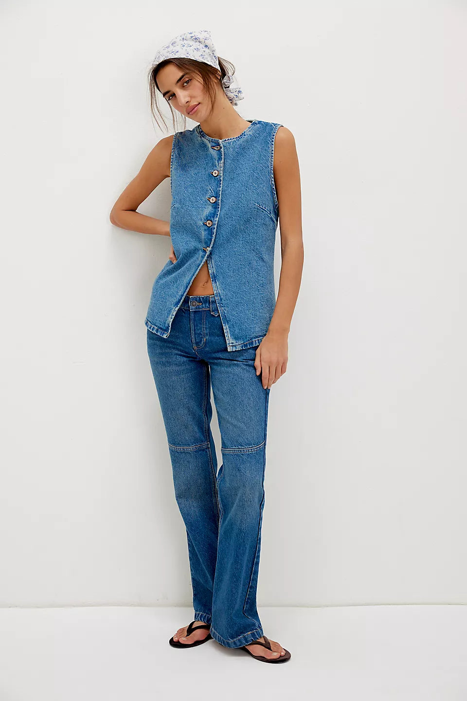 Aimee Denim Vest In Ultra Light Beam