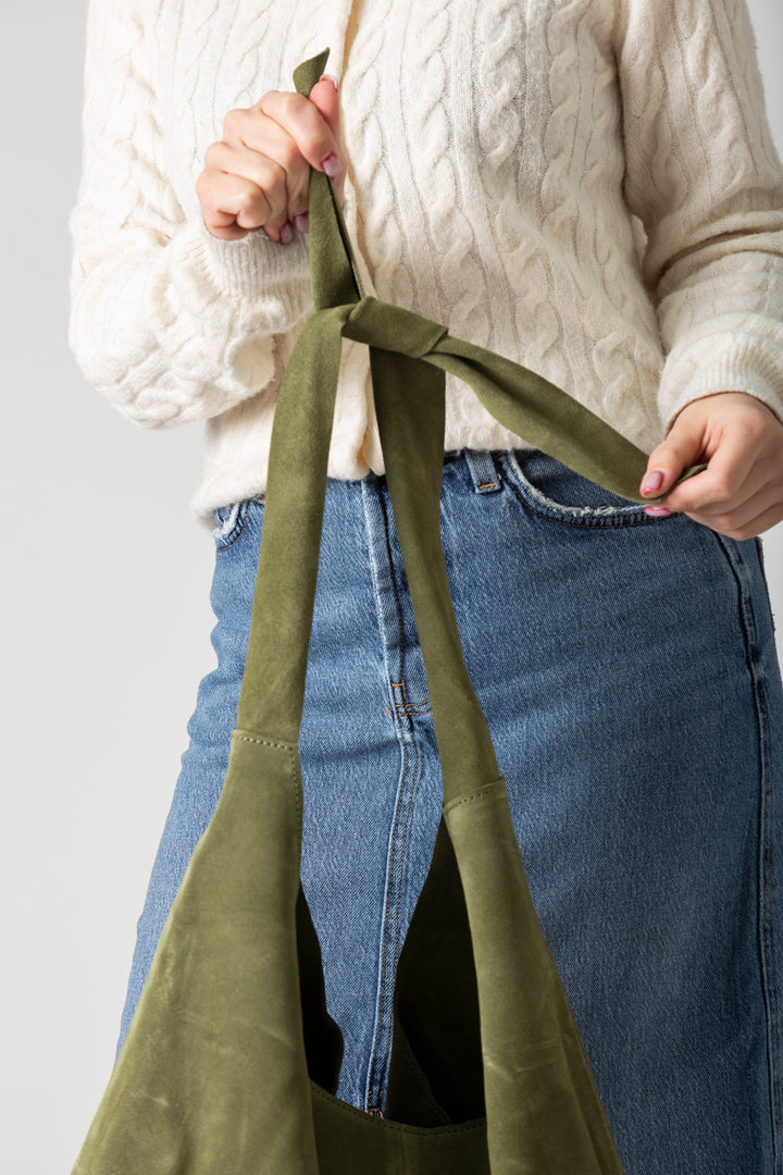 Knot Suede Tote In Olive