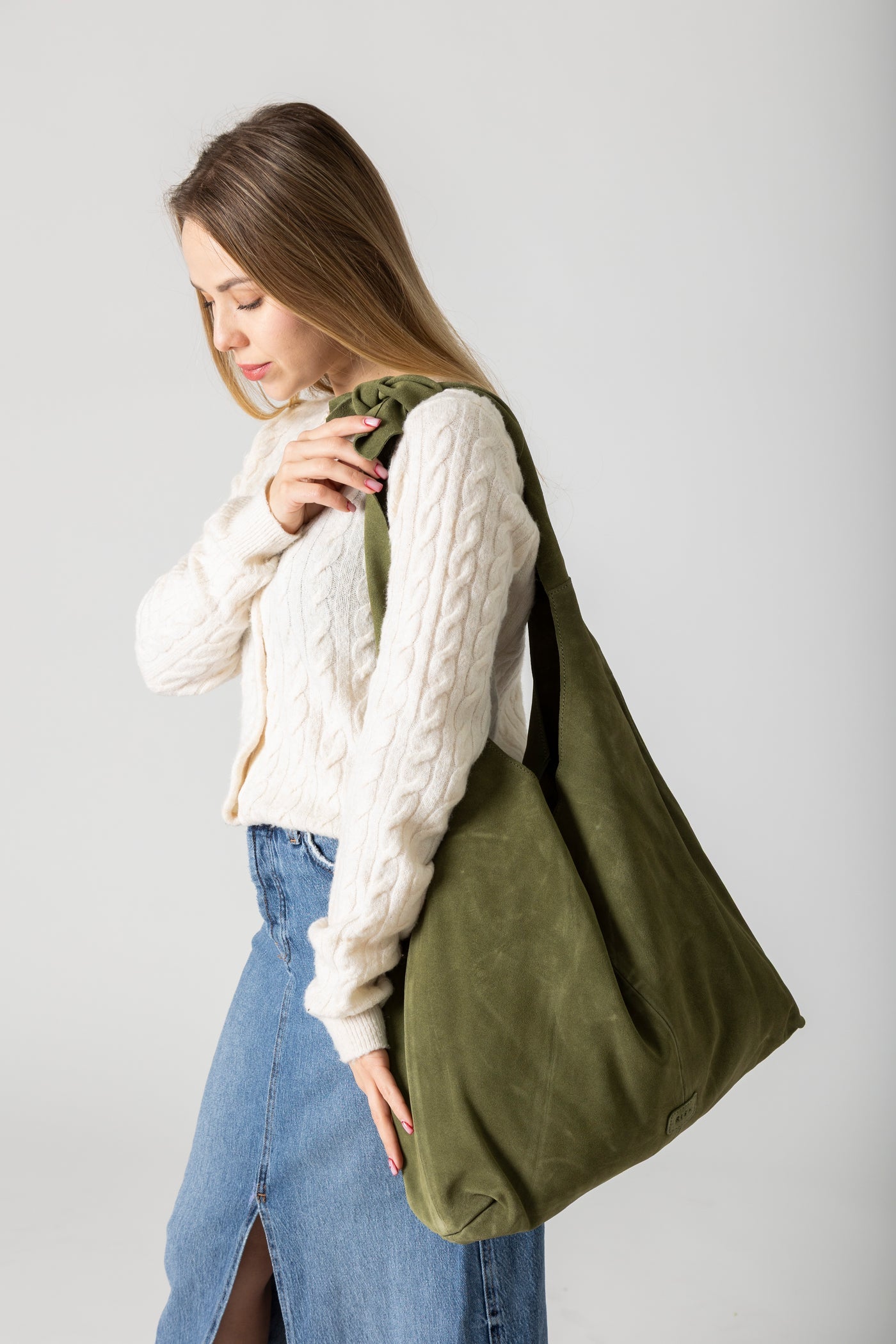 Knot Suede Tote In Olive