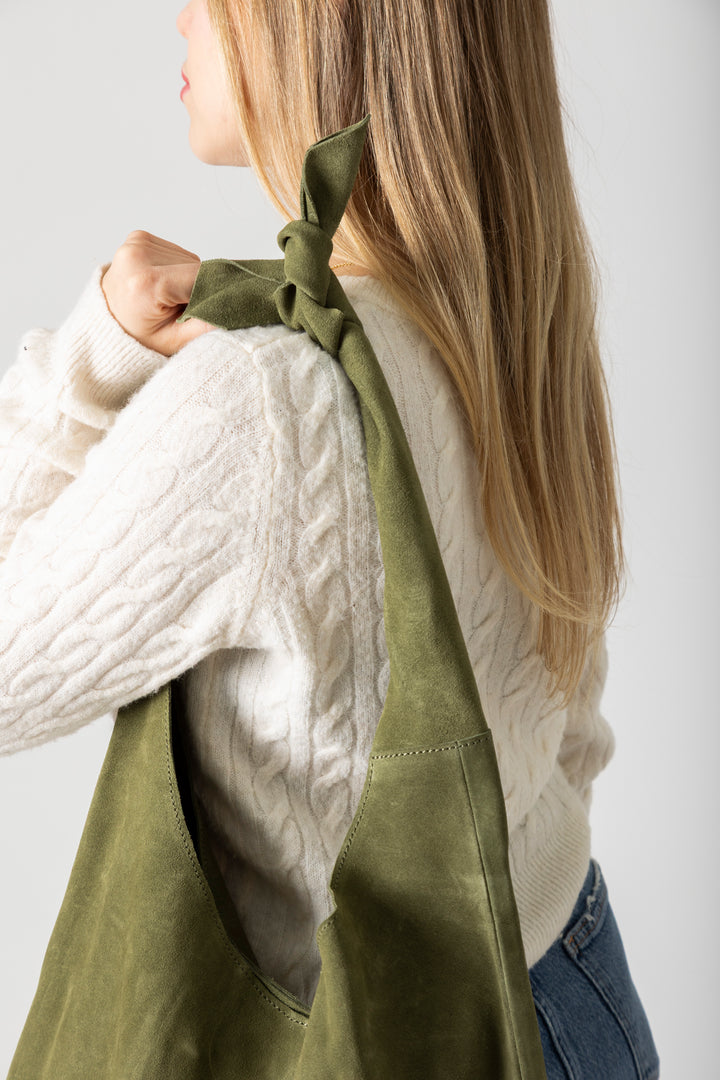 Knot Suede Tote In Olive