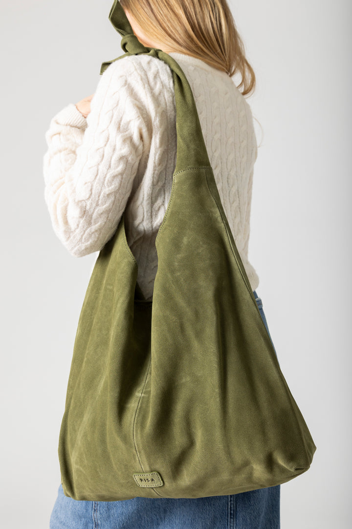 Knot Suede Tote In Olive