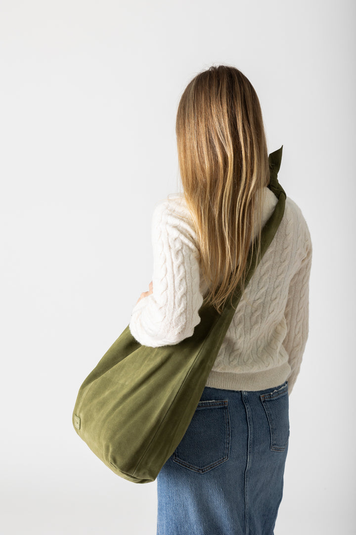 Knot Suede Tote In Olive
