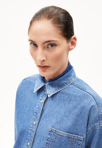Nalaani Denim Blouse In Mid Blue