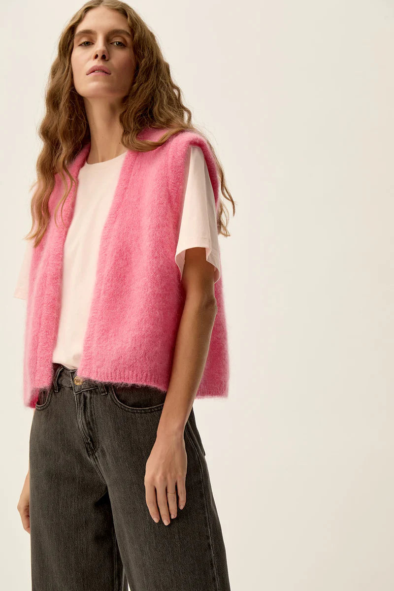 Bunny Mohair Vest In Bubble Pink