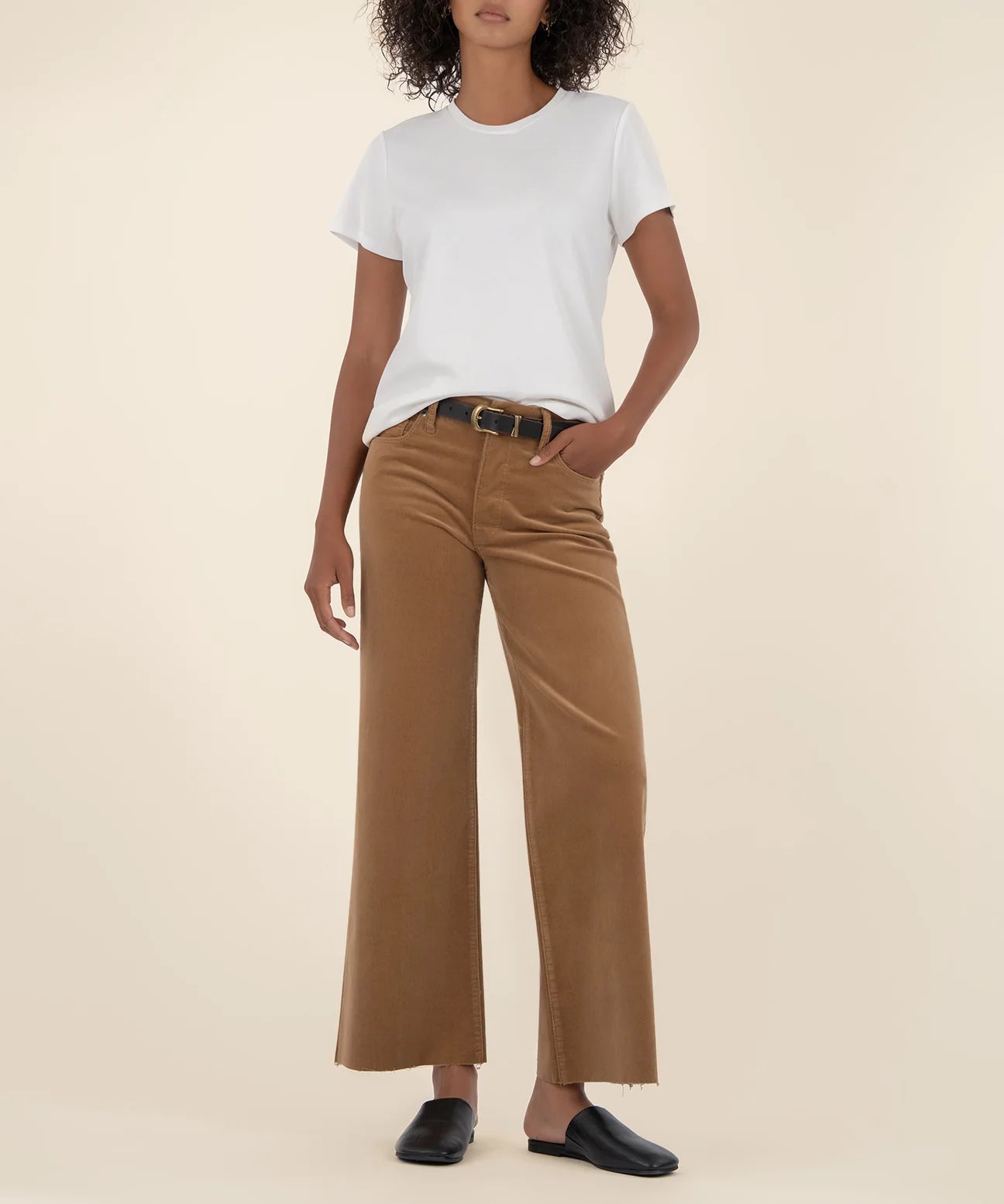 Meg Corduroy High Rise Wide Leg Pants In Cognac