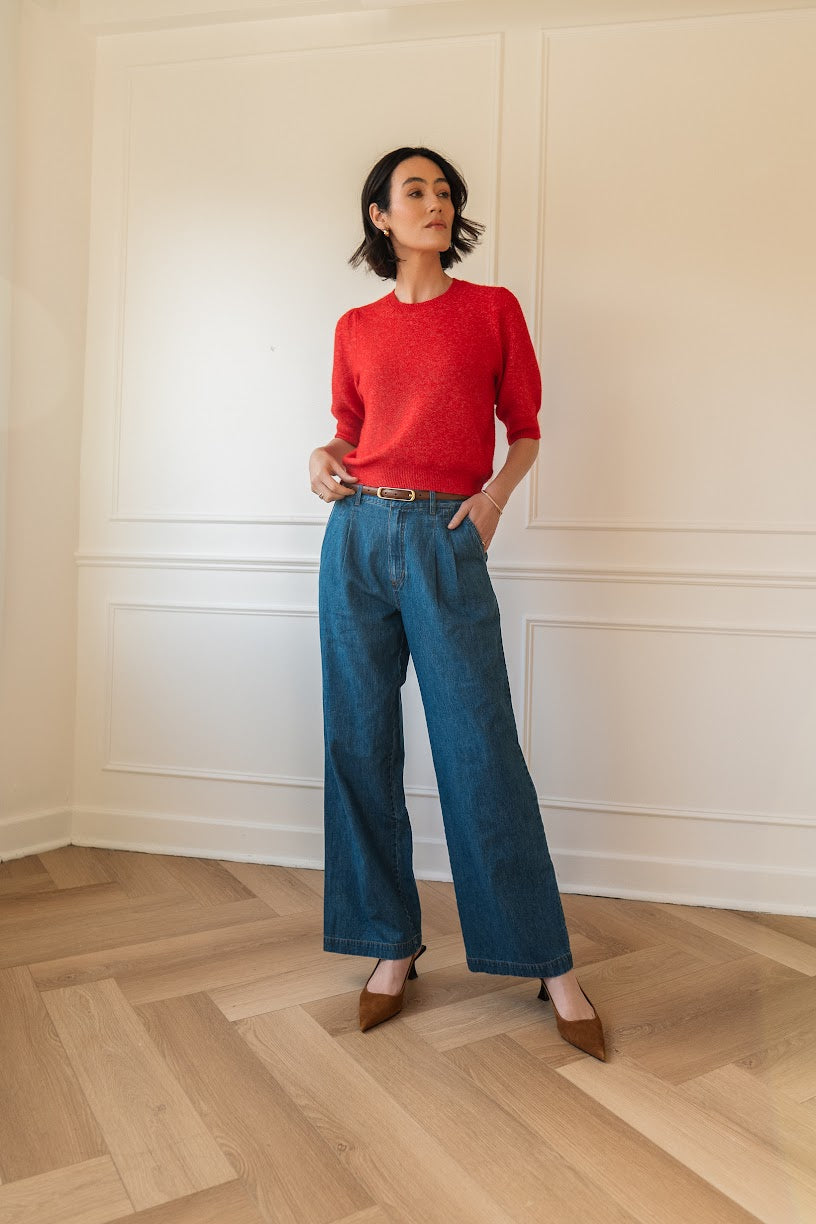 Marisol Knit Top In Heather Red