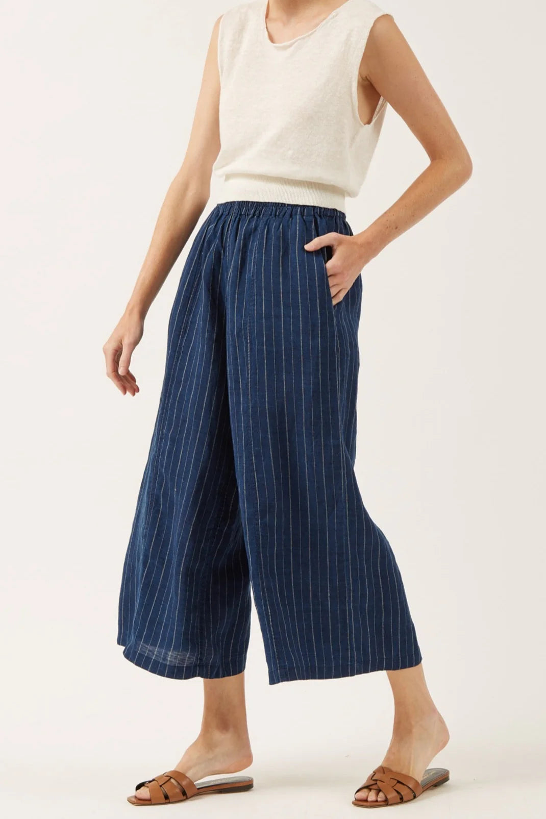 Domi Linen Pants In Indigo Pinstripe