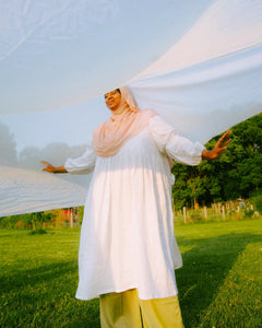 Linen Babydoll Dress in White