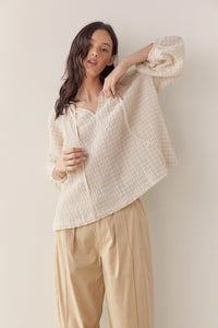 Textured Peasant Blouse in Natural & Solid