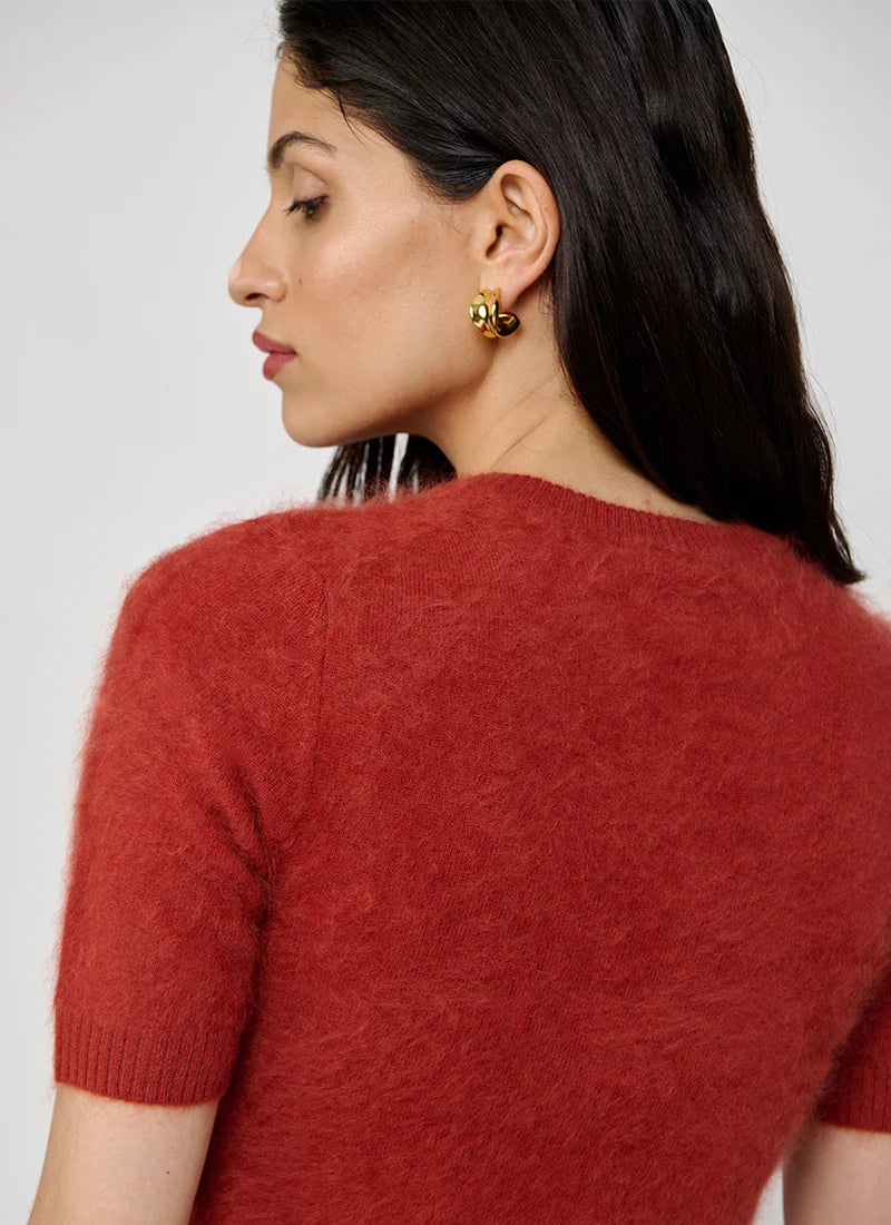 Cropped SS Cashmere Crew In Ginger