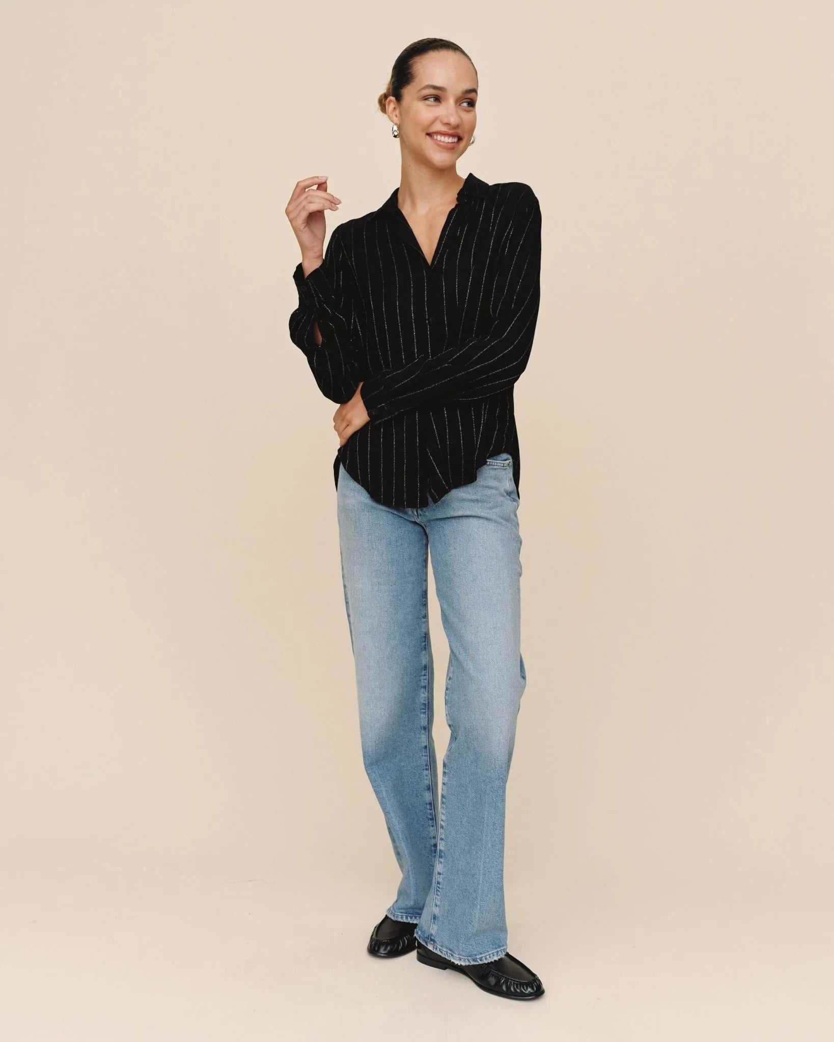 Clean Shirt In Black Lurex Stripe