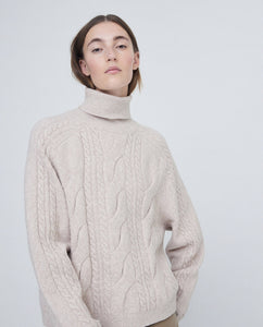 Nina Cable Turtleneck In Stone