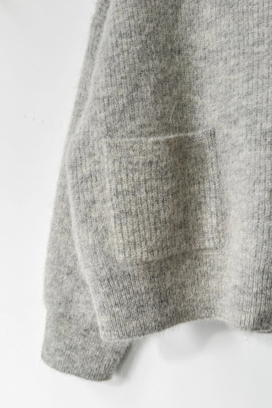 Alpaca Front Zip Sweater In Light Grey