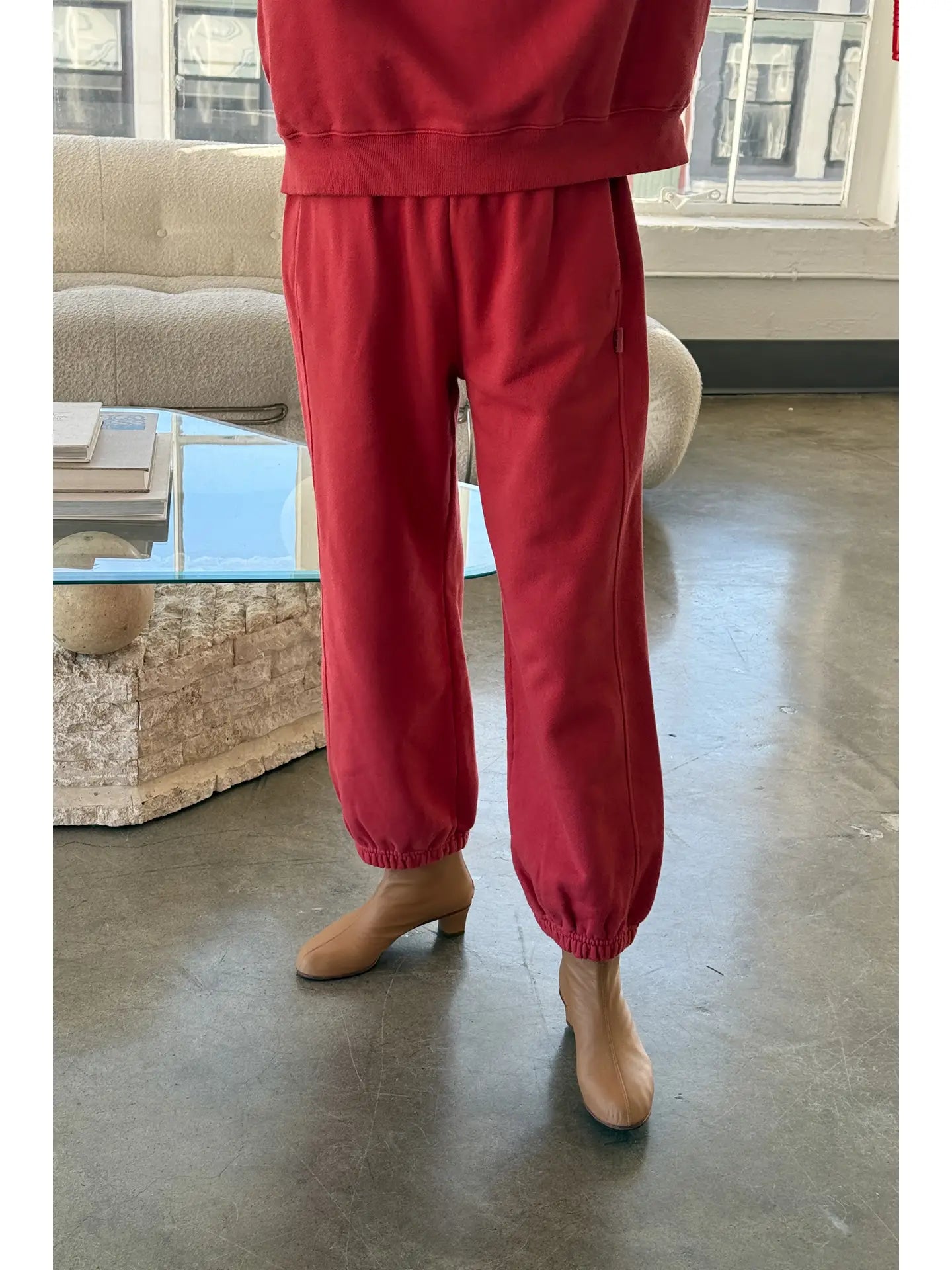 French Terry Balloon Pants In Coral Red