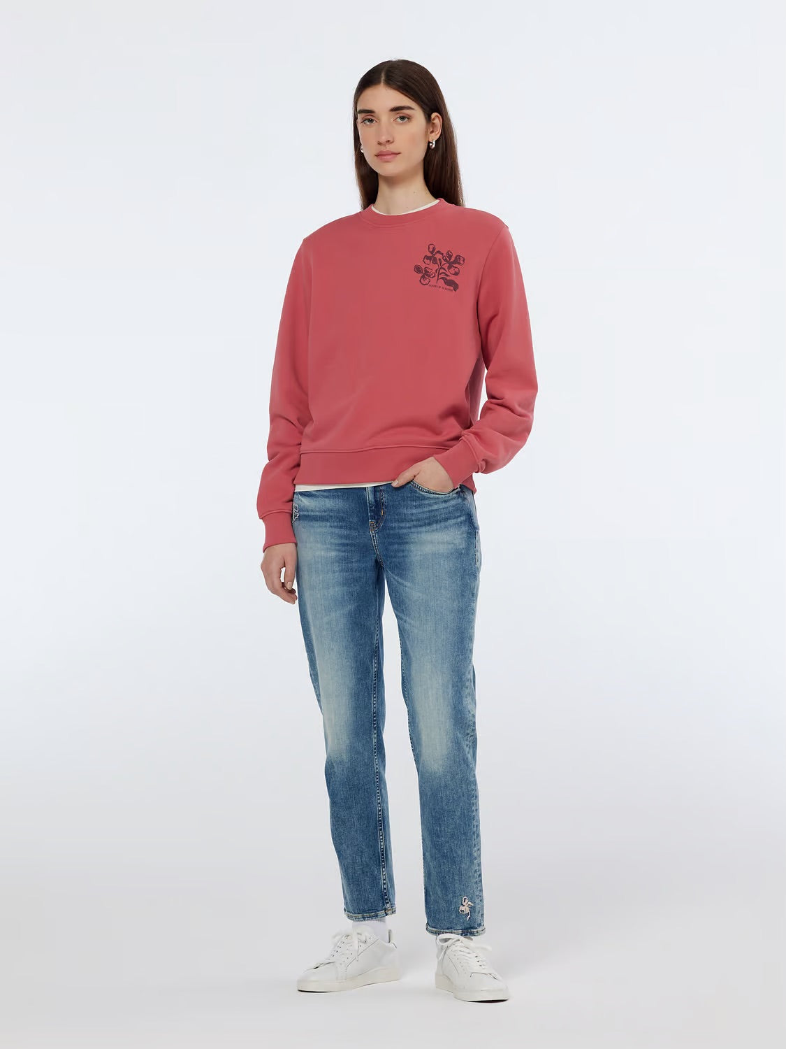 Floral Artwork Sweatshirt In Dusty Red