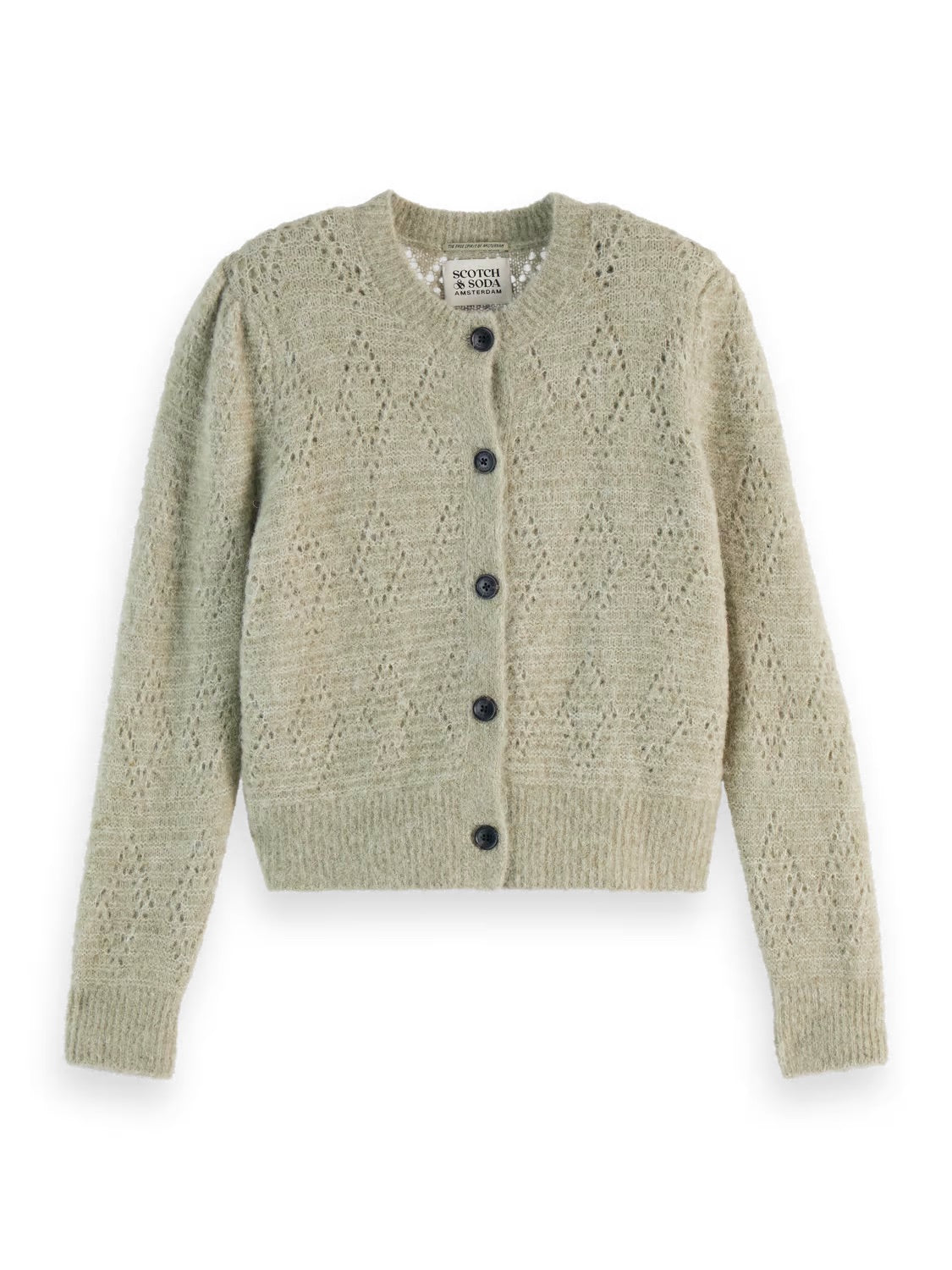 Bouclé Crewneck Cardigan In Washed Sage