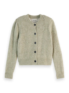 Bouclé Crewneck Cardigan In Washed Sage