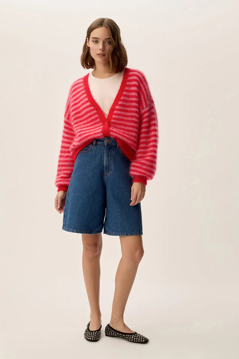 Alvaro Stripe Mohair Cardigan In Bubble & Tomato