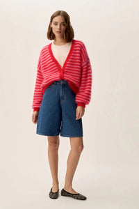 Alvaro Stripe Mohair Cardigan In Bubble & Tomato