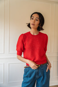 Marisol Knit Top In Heather Red