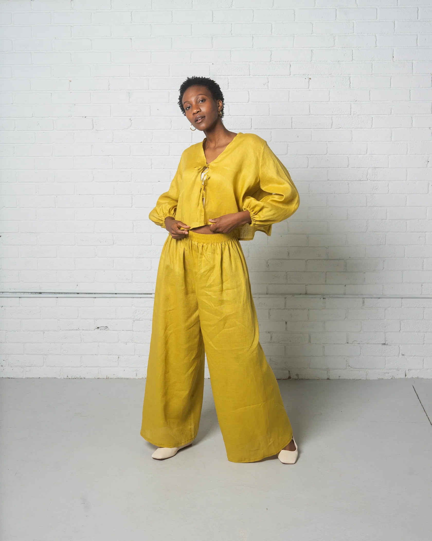 Linen Lounge Pant In Chartreuse