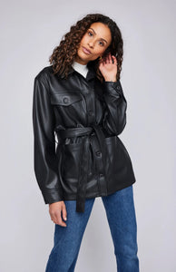 Grenadine Belted Faux Leather Jacket