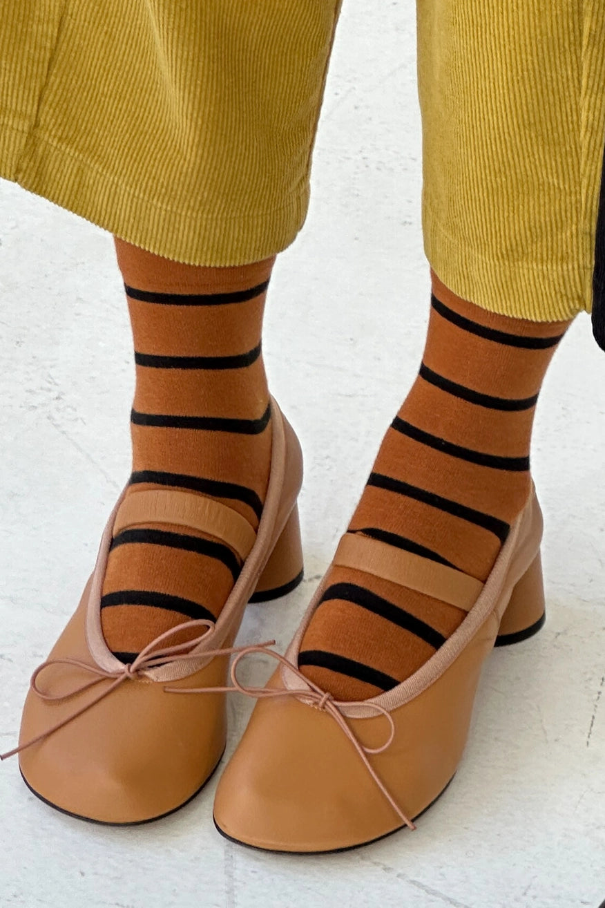 Wally Socks In Dark Camel Stripe