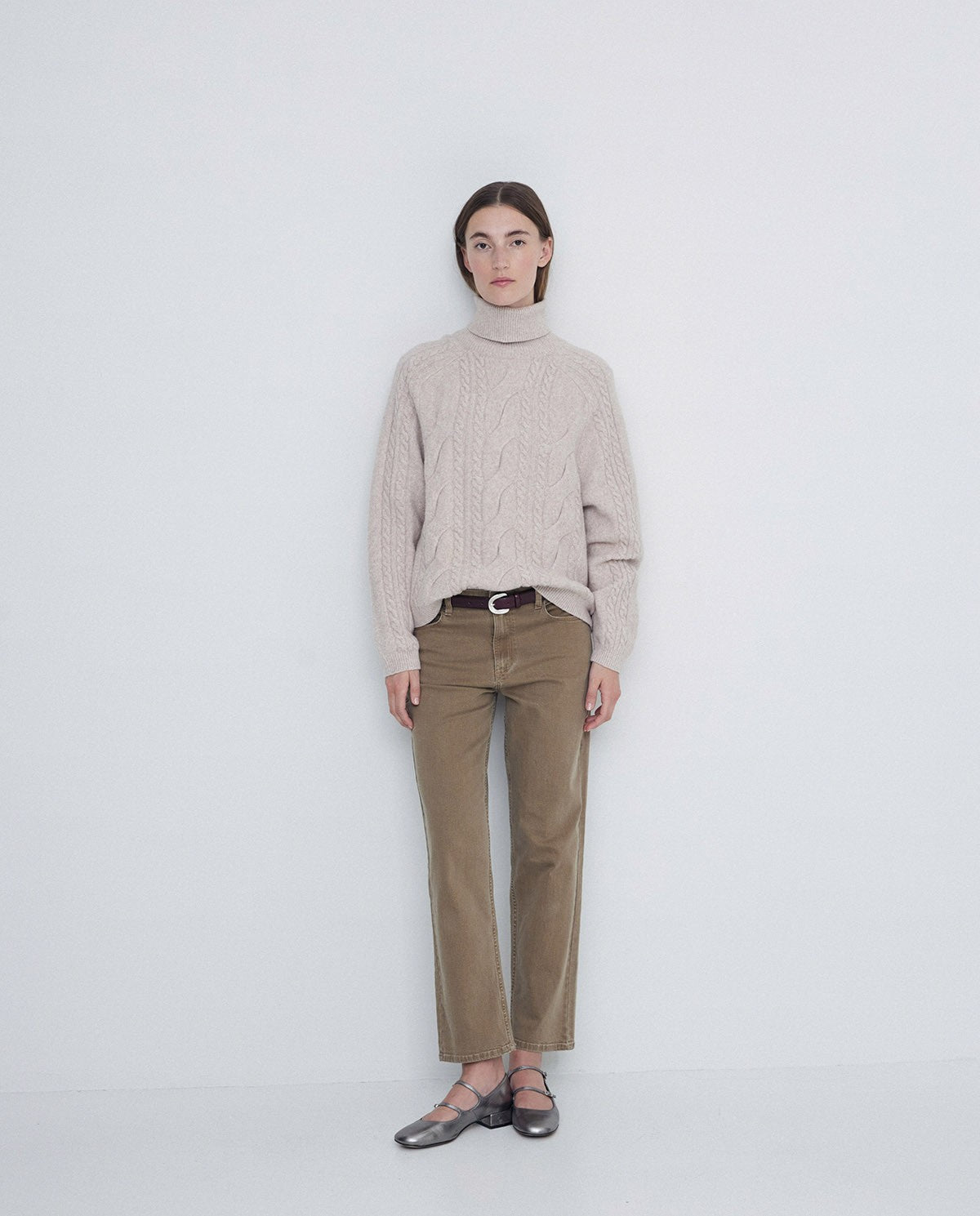 Nina Cable Turtleneck In Stone