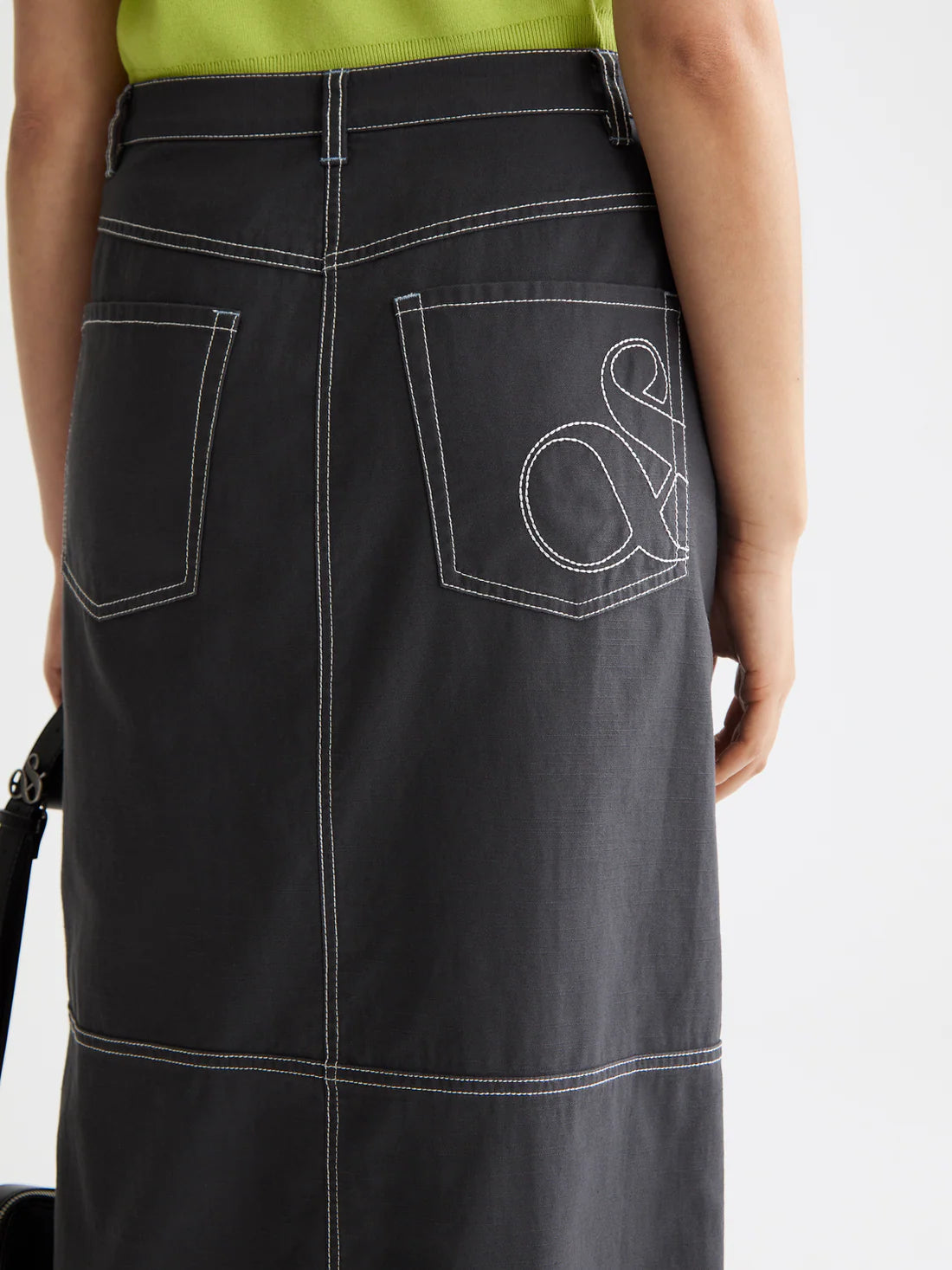 Workwear Front Slit Midi Skirt In Charcoal Art