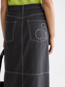 Workwear Front Slit Midi Skirt In Charcoal Art
