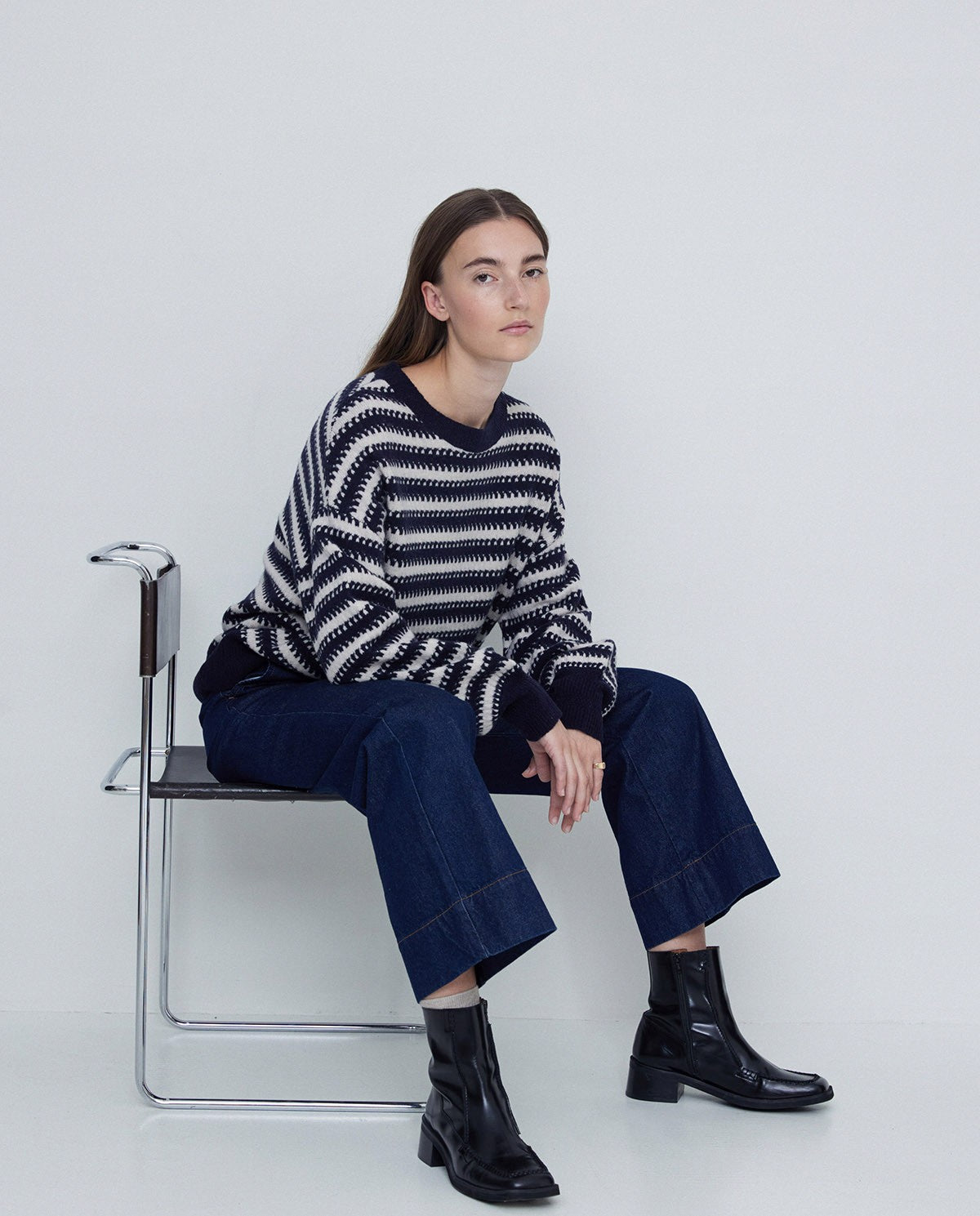 Daffy Stitch Stripe Sweater In Navy