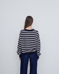 Daffy Stitch Stripe Sweater In Navy