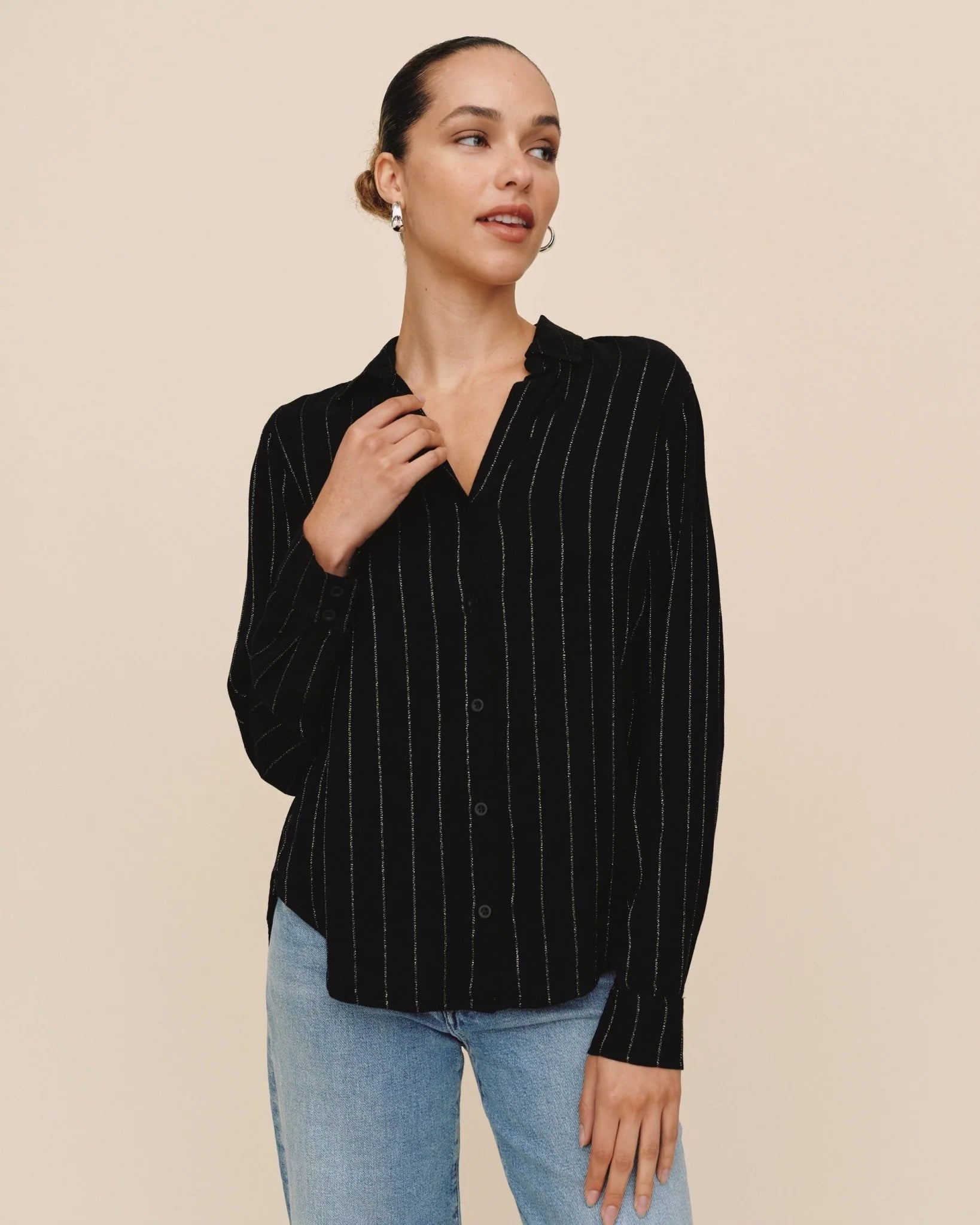 Clean Shirt In Black Lurex Stripe