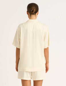 Vegan Silk Short Sleeve Sleep Shirt In Pearl