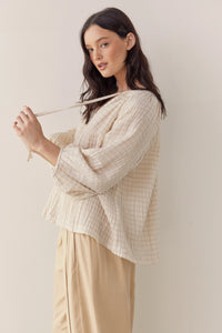 Textured Peasant Blouse in Natural & Solid