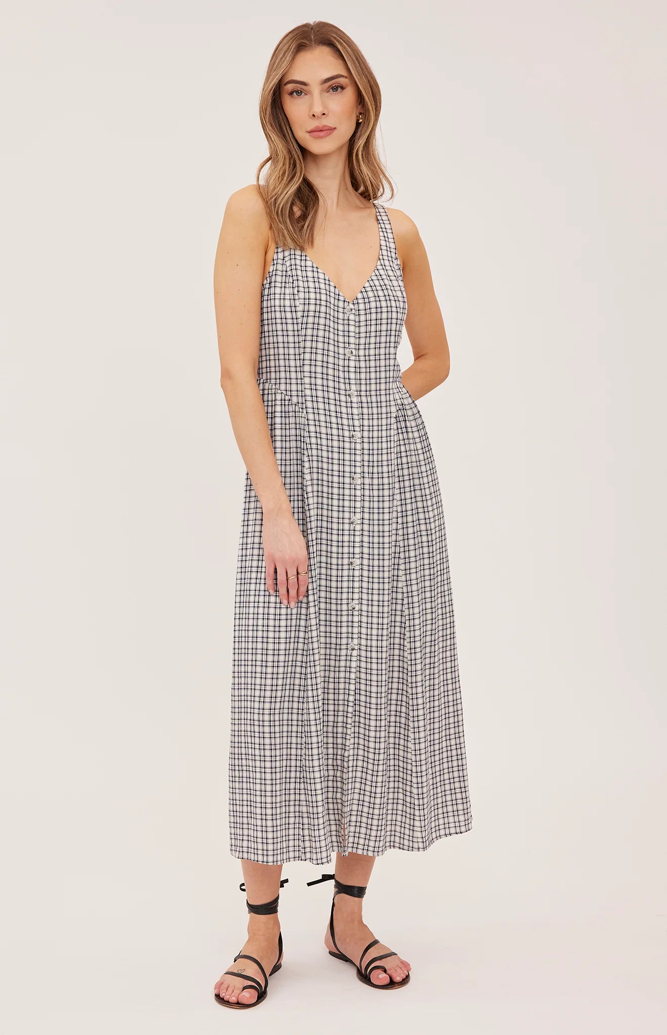 Astoria Dress in Cream Check at sale price $158