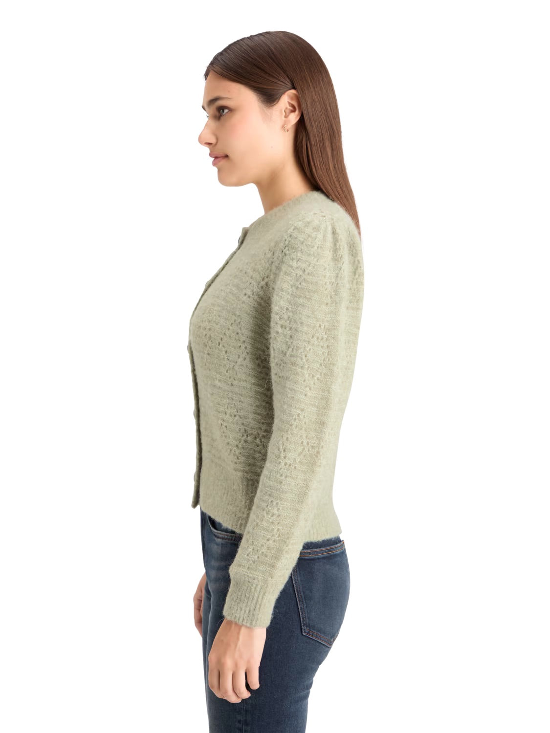 Bouclé Crewneck Cardigan In Washed Sage