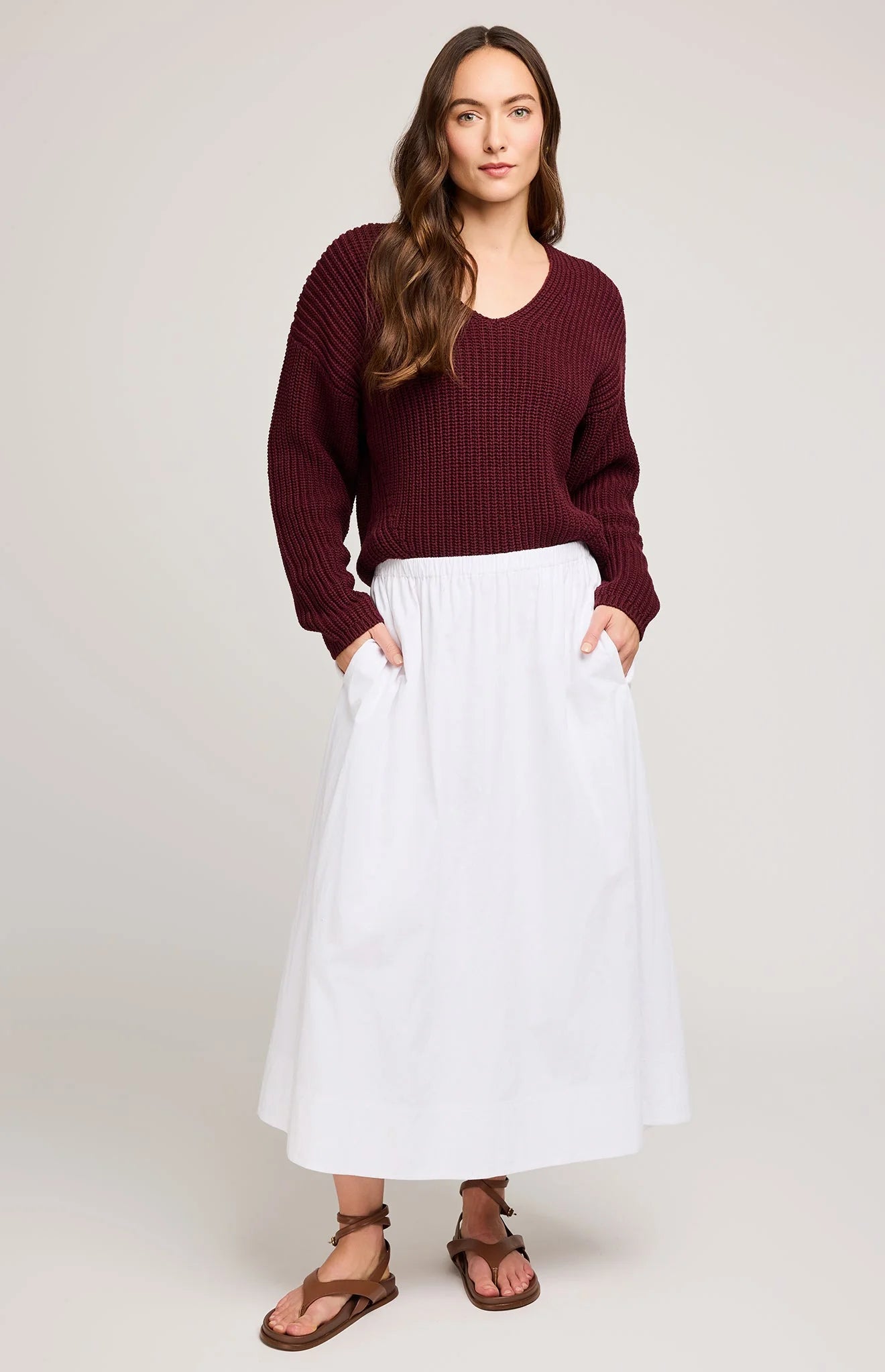 Spencer V-Neck Knit Sweater In Merlot