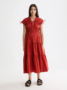Gathered Midi Dress In Ketchup