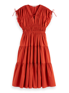 Gathered Midi Dress In Ketchup