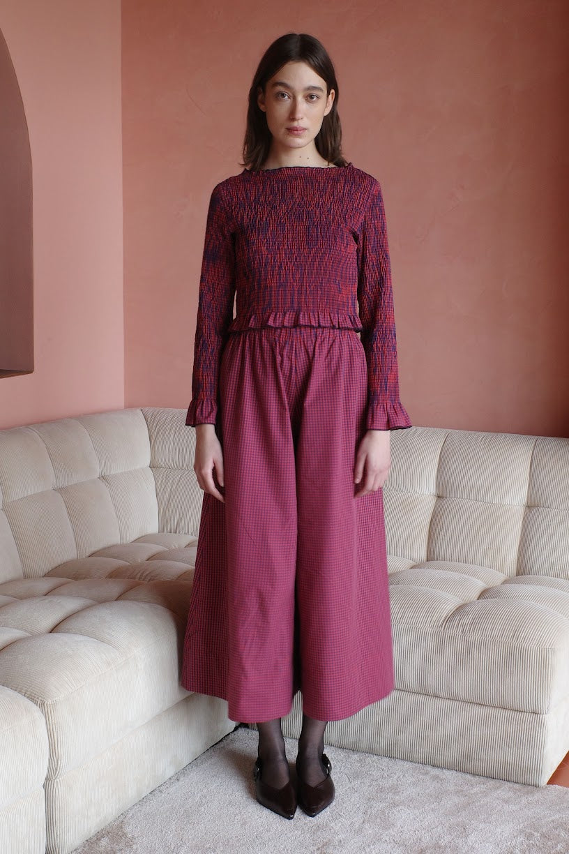 Olga Top In Checkered Navy & Red