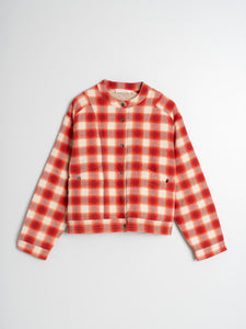 Checkered Wool Bomber In Red & Cream