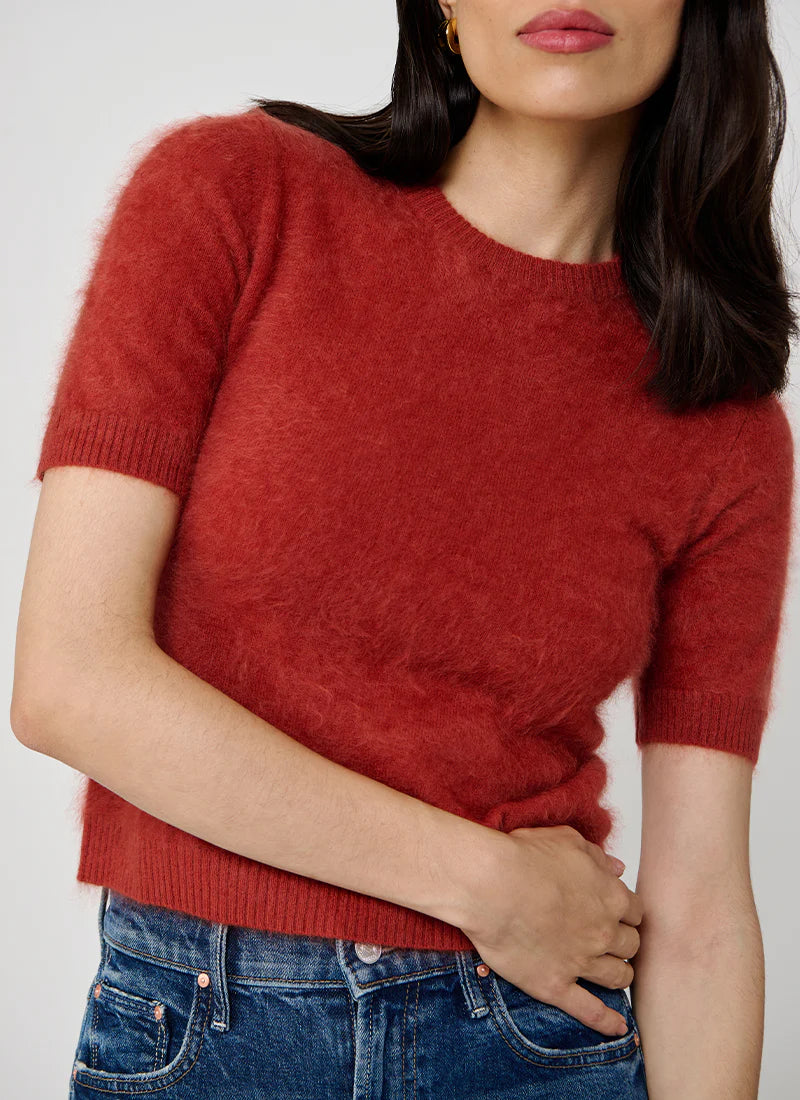Cropped SS Cashmere Crew In Ginger