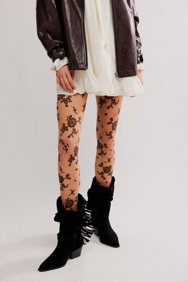 Flocked Floral Tight In Black